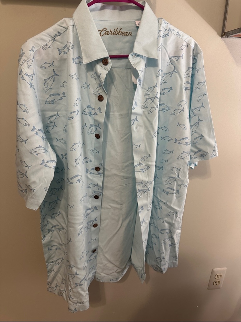 Caribbean Light Blue Fish-Pattern Short Sleeve Shirt